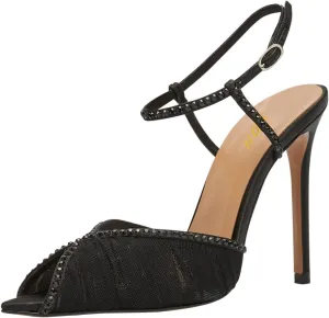 YDN Women’s Studded Rhinestone Slingback Sandals Peep Toe Strappy High Heels with Lace Mesh Satin Bridal Wedding Dressy Shoes Size 4-15 US