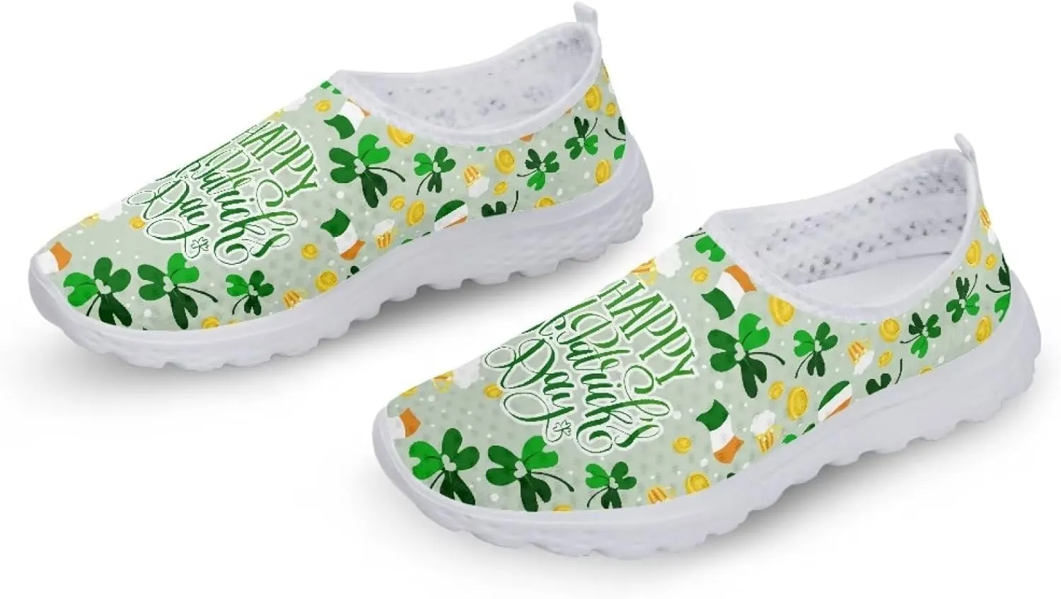 Yzaoxia St Patricks Day Shoes Mesh Slip On Shoes for Women Breathable Sneakers Tennis Running Shoes Athletic Walking Shoes Size 5.5-11.5
