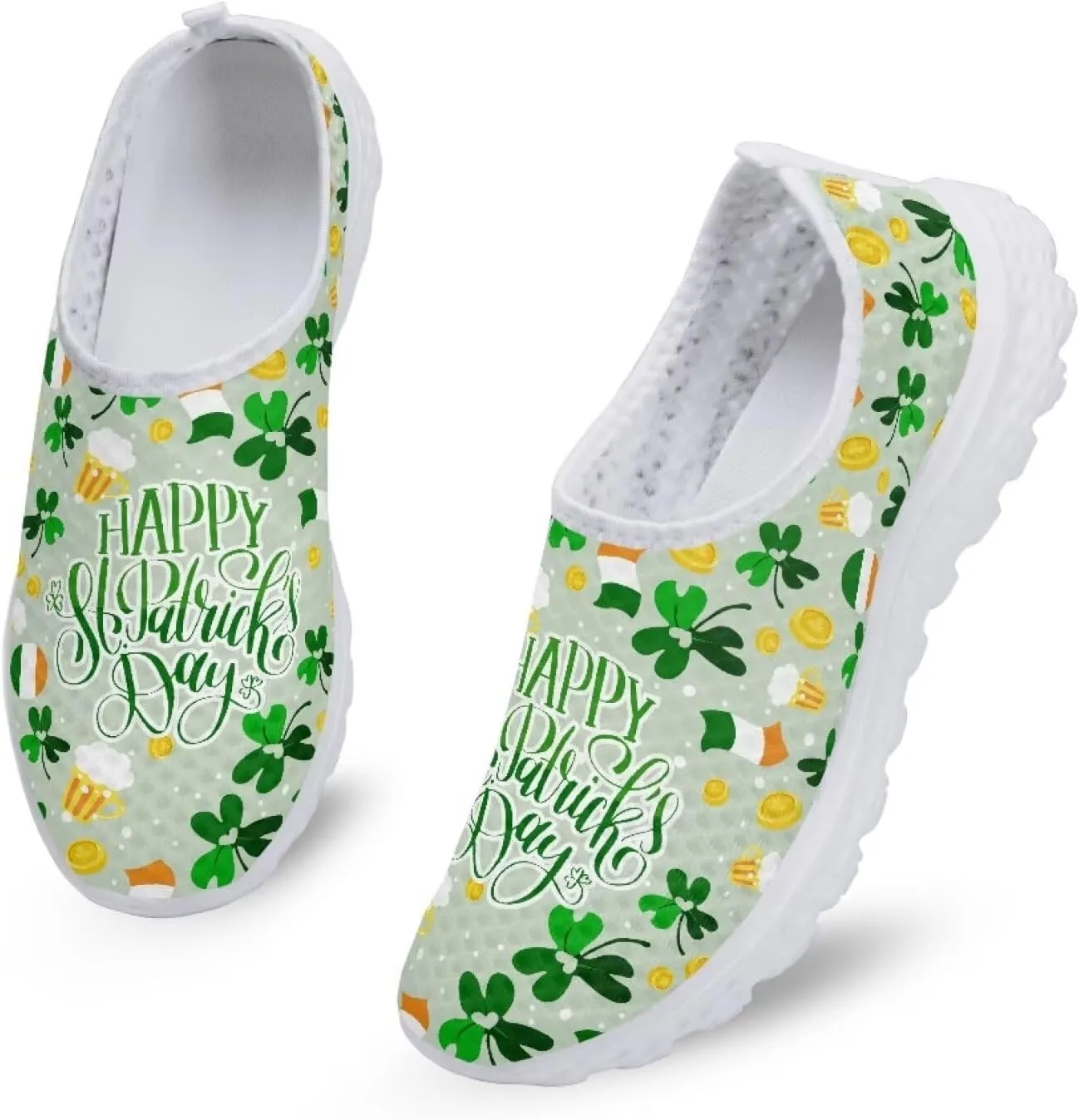 Yzaoxia St Patricks Day Shoes Mesh Slip On Shoes for Women Breathable Sneakers Tennis Running Shoes Athletic Walking Shoes Size 5.5-11.5