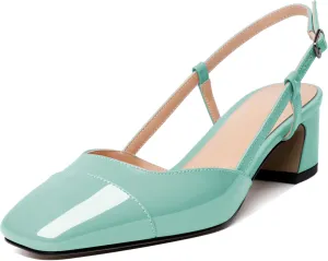 Zamikoo Women's Slingback Heels, Block Heel Pumps, Square Toe Low Heeled Dress Shoes for Ladies Wedding Party Office Evening