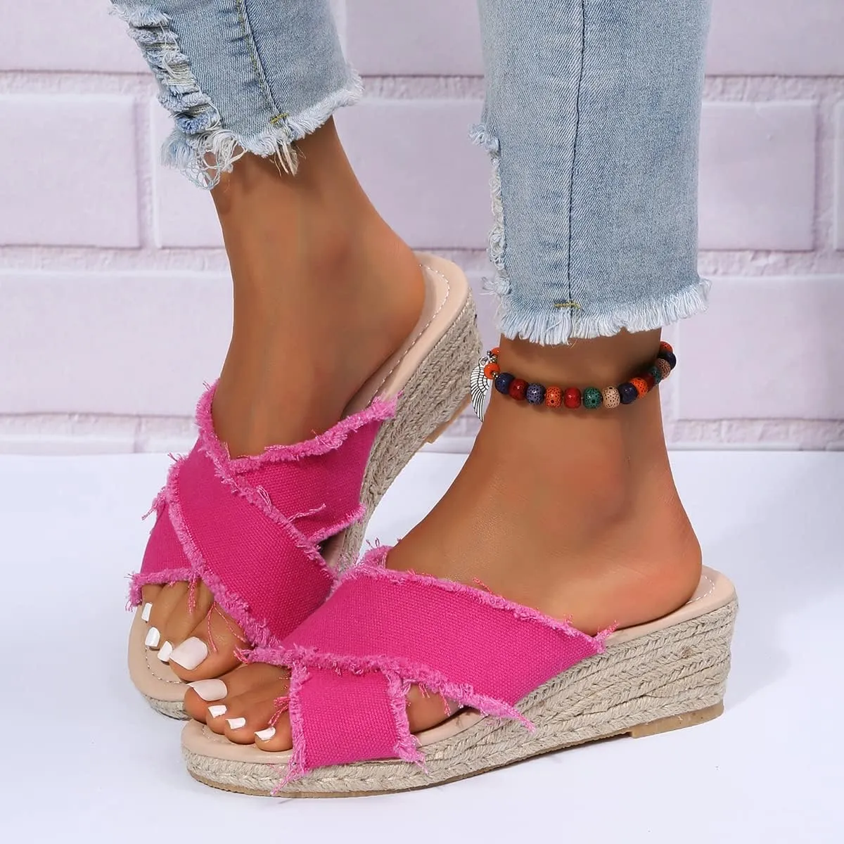 ZBYY Women's Espadrilles Wedge Sandals Open Toe Casual Summer High Heel Platform Sandals Slip on Shoes Slipper