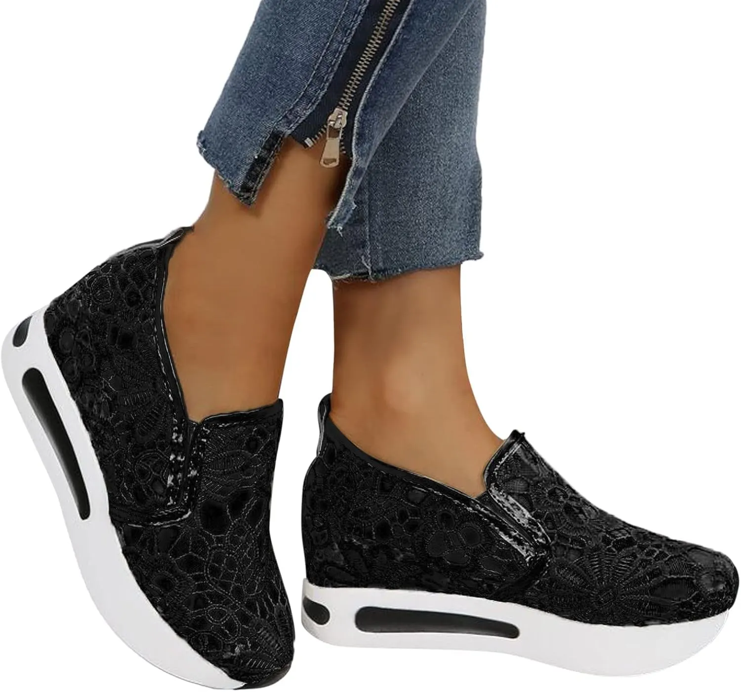 ZBYY Women's Fashion Sneakers Mesh Lace Slip On Sneaker Casual Summer Breathable Lightweight Walking Running Sneakers