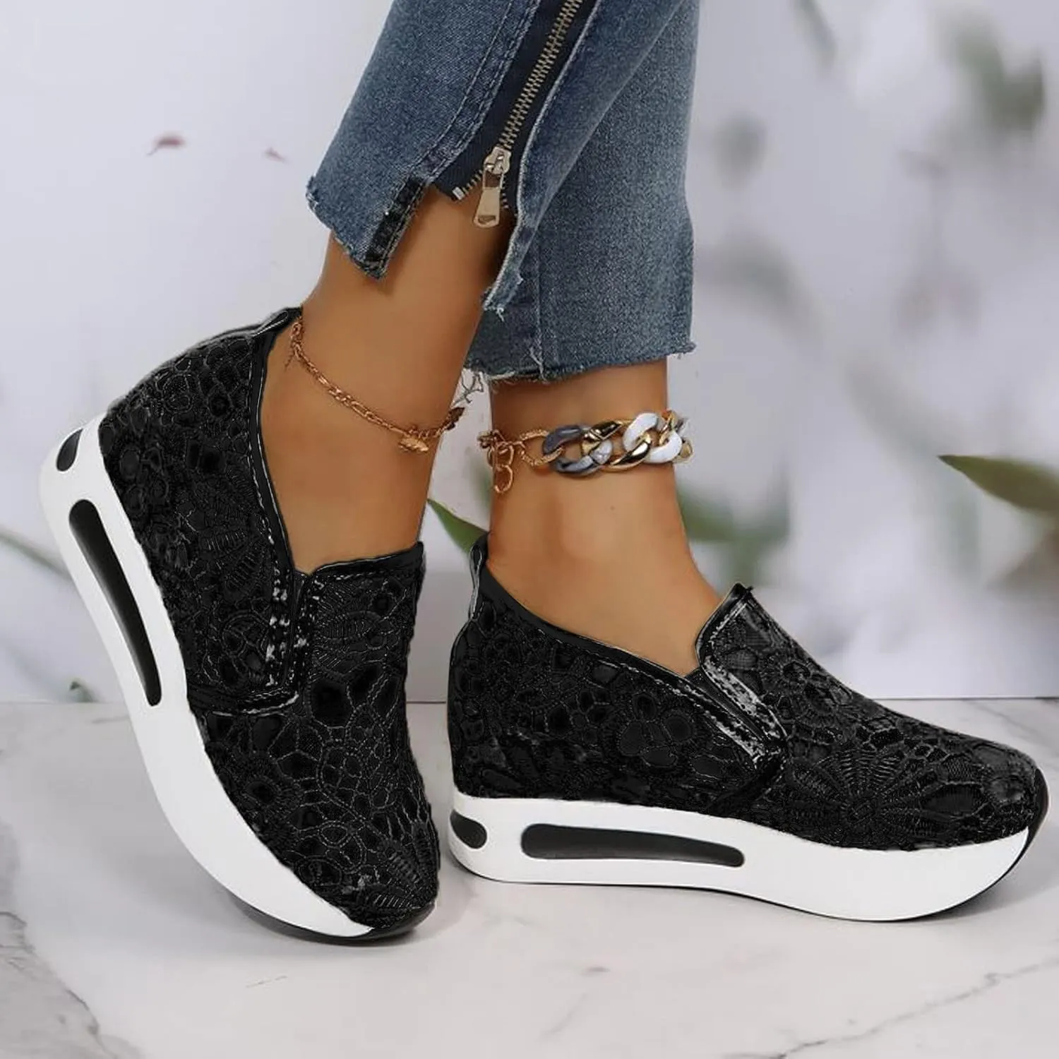 ZBYY Women's Fashion Sneakers Mesh Lace Slip On Sneaker Casual Summer Breathable Lightweight Walking Running Sneakers