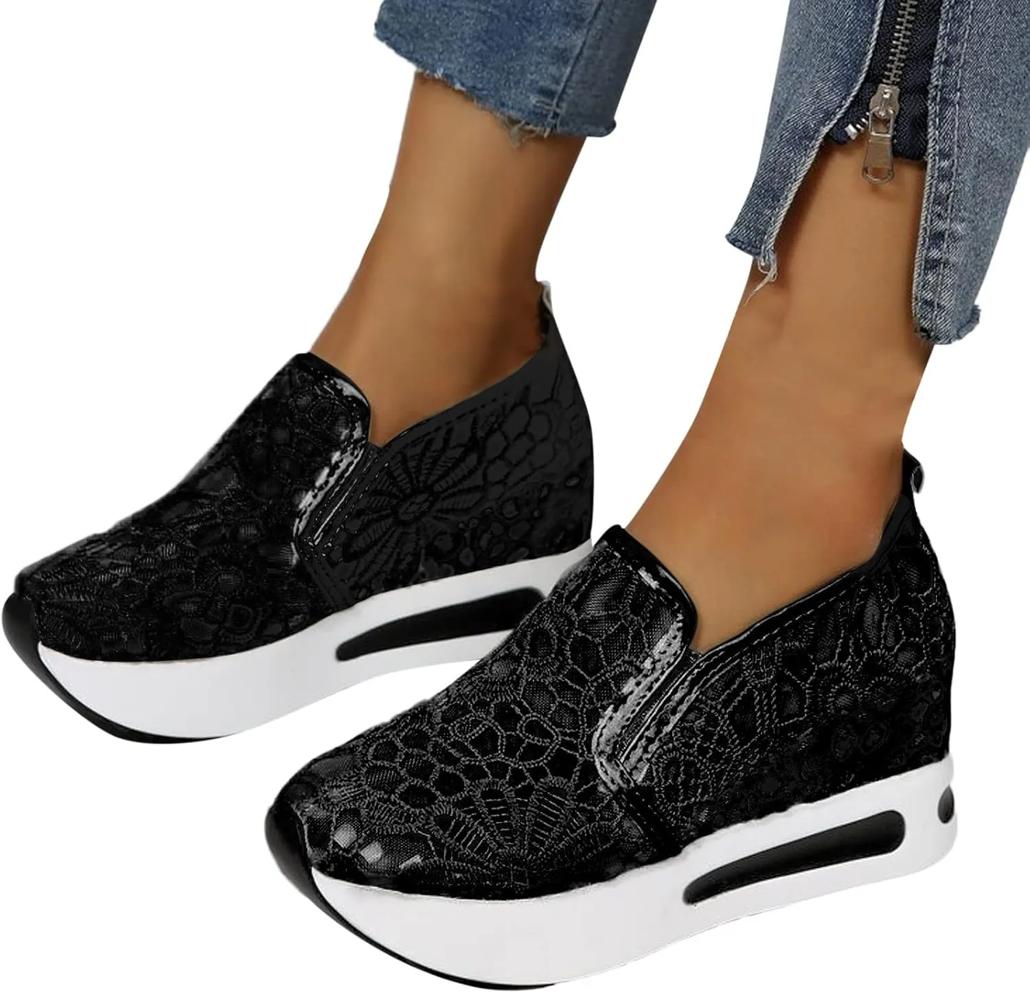 ZBYY Women's Fashion Sneakers Mesh Lace Slip On Sneaker Casual Summer Breathable Lightweight Walking Running Sneakers