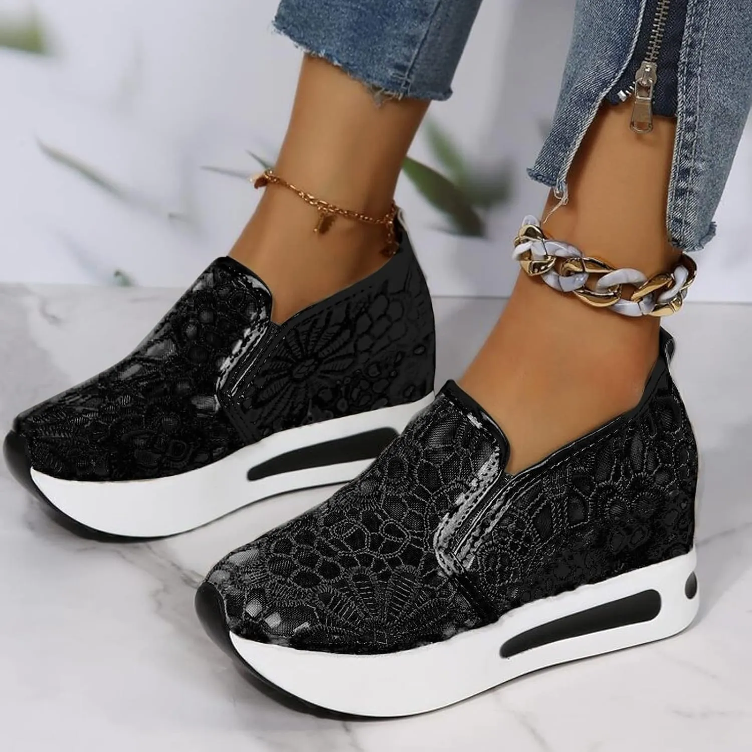 ZBYY Women's Fashion Sneakers Mesh Lace Slip On Sneaker Casual Summer Breathable Lightweight Walking Running Sneakers