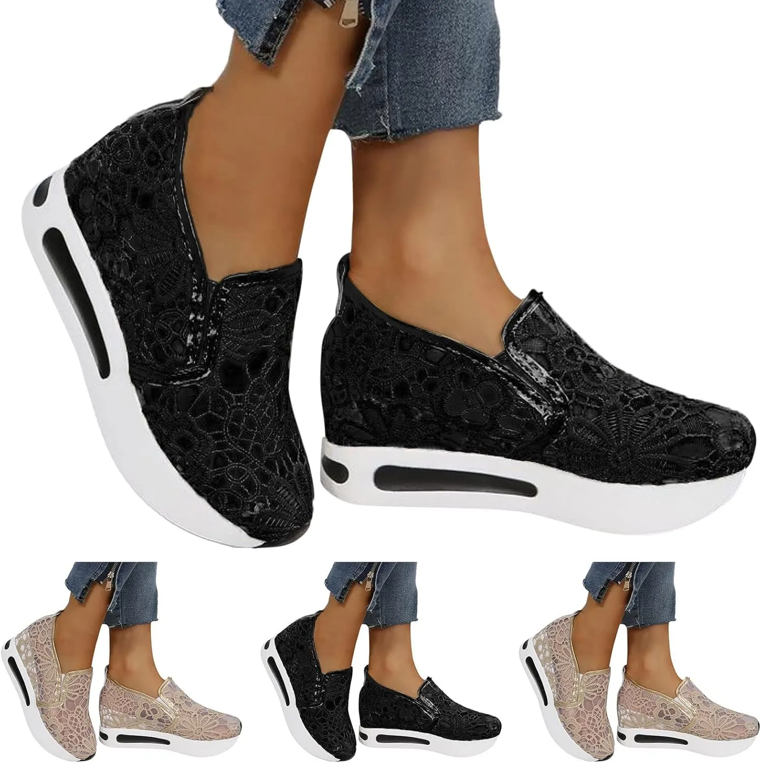 ZBYY Women's Fashion Sneakers Mesh Lace Slip On Sneaker Casual Summer Breathable Lightweight Walking Running Sneakers