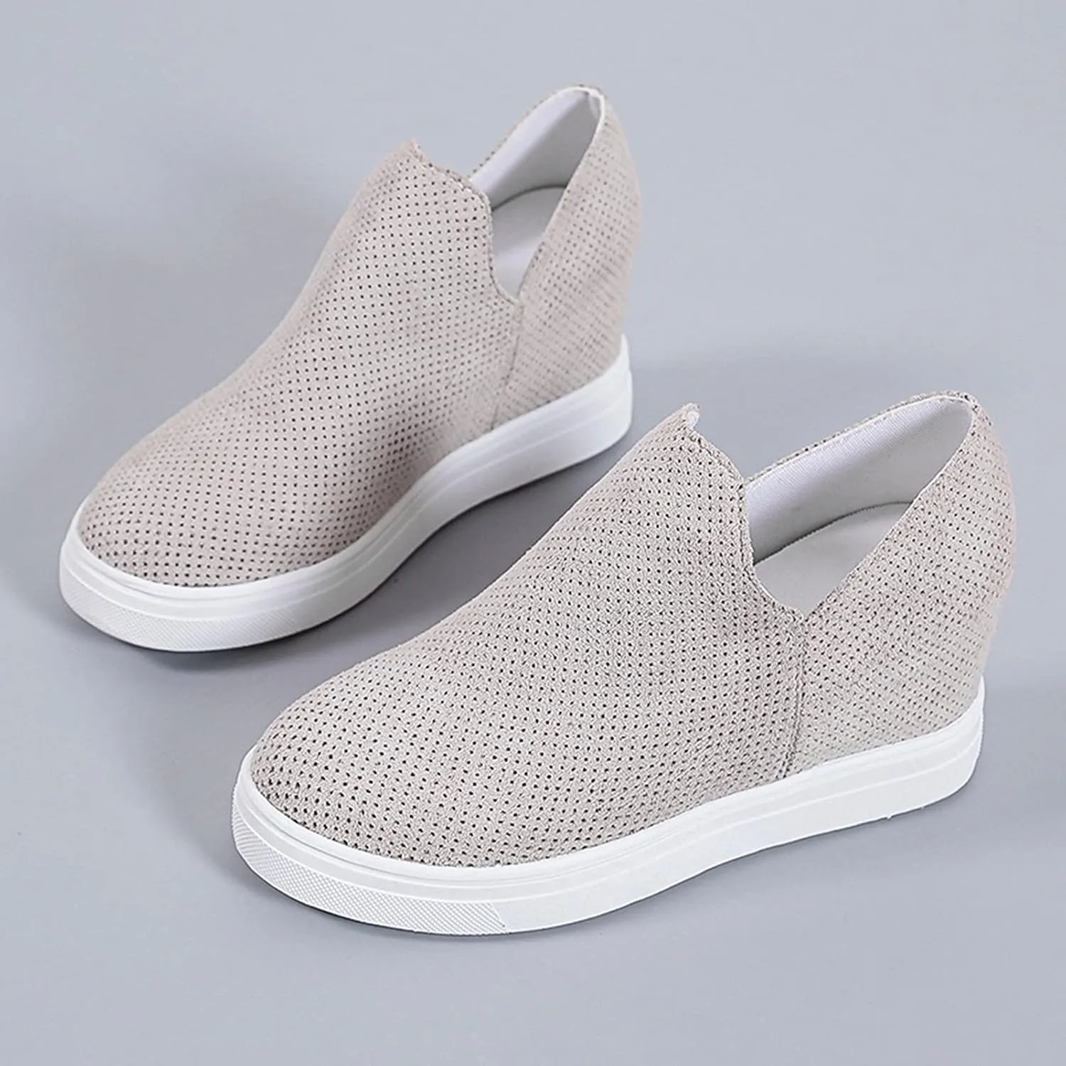 ZBYY Women's Platform Sneakers Hidden Heel Wedge Booties Canvas Shoes Fashion Walking Slip On Breathable Sneakers