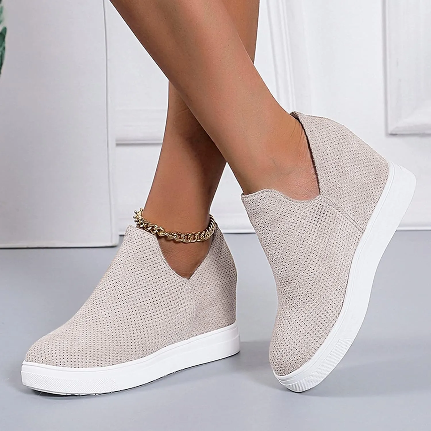 ZBYY Women's Platform Sneakers Hidden Heel Wedge Booties Canvas Shoes Fashion Walking Slip On Breathable Sneakers