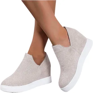 ZBYY Women's Platform Sneakers Hidden Heel Wedge Booties Canvas Shoes Fashion Walking Slip On Breathable Sneakers