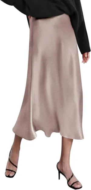 Zeagoo Skirts for Women Jacquard High Waist Skirt Black Elegant Midi Skirt Satin
