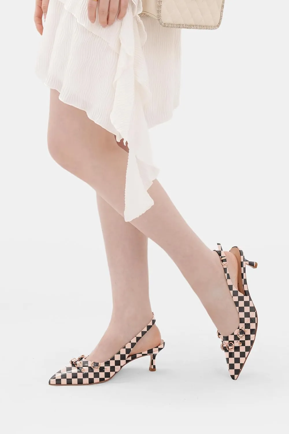 Z.Oufeier Women's Slingback Low Kitten Heels Closed Pointed Toe Buckle Straps Heeled Sandals Sexy Leather Dressy Shoes Pumps