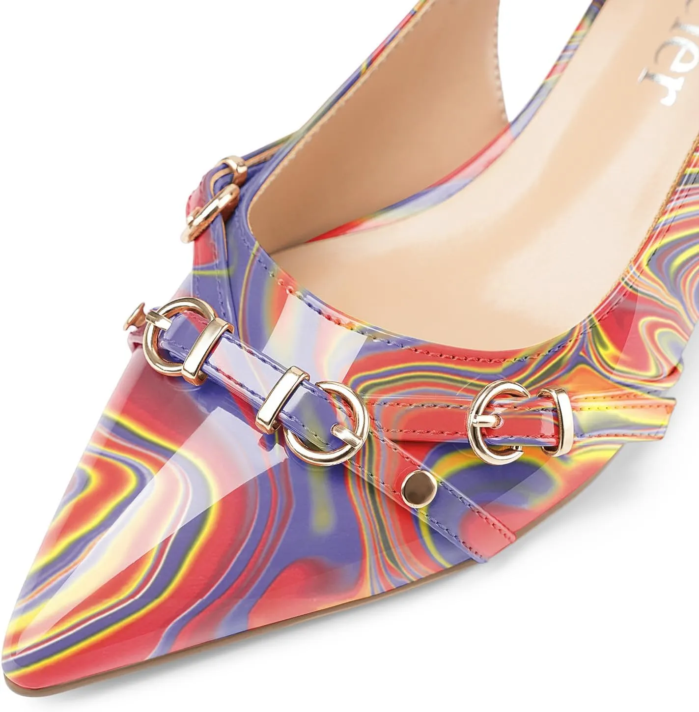 Z.Oufeier Women's Slingback Low Kitten Heels Closed Pointed Toe Buckle Straps Heeled Sandals Sexy Leather Dressy Shoes Pumps