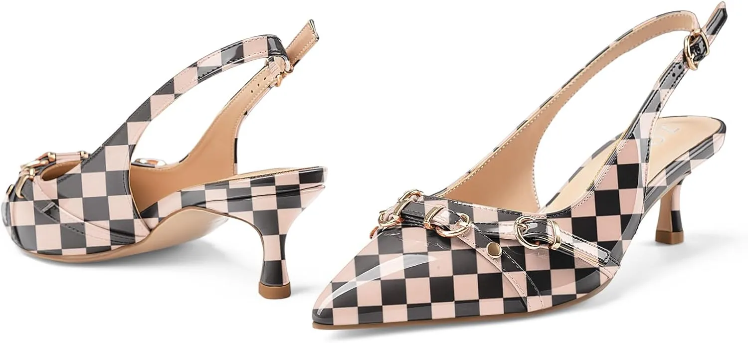 Z.Oufeier Women's Slingback Low Kitten Heels Closed Pointed Toe Buckle Straps Heeled Sandals Sexy Leather Dressy Shoes Pumps