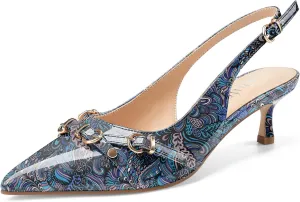 Z.Oufeier Women's Slingback Low Kitten Heels Closed Pointed Toe Buckle Straps Heeled Sandals Sexy Leather Dressy Shoes Pumps