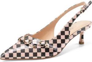 Z.Oufeier Women's Slingback Low Kitten Heels Closed Pointed Toe Buckle Straps Heeled Sandals Sexy Leather Dressy Shoes Pumps