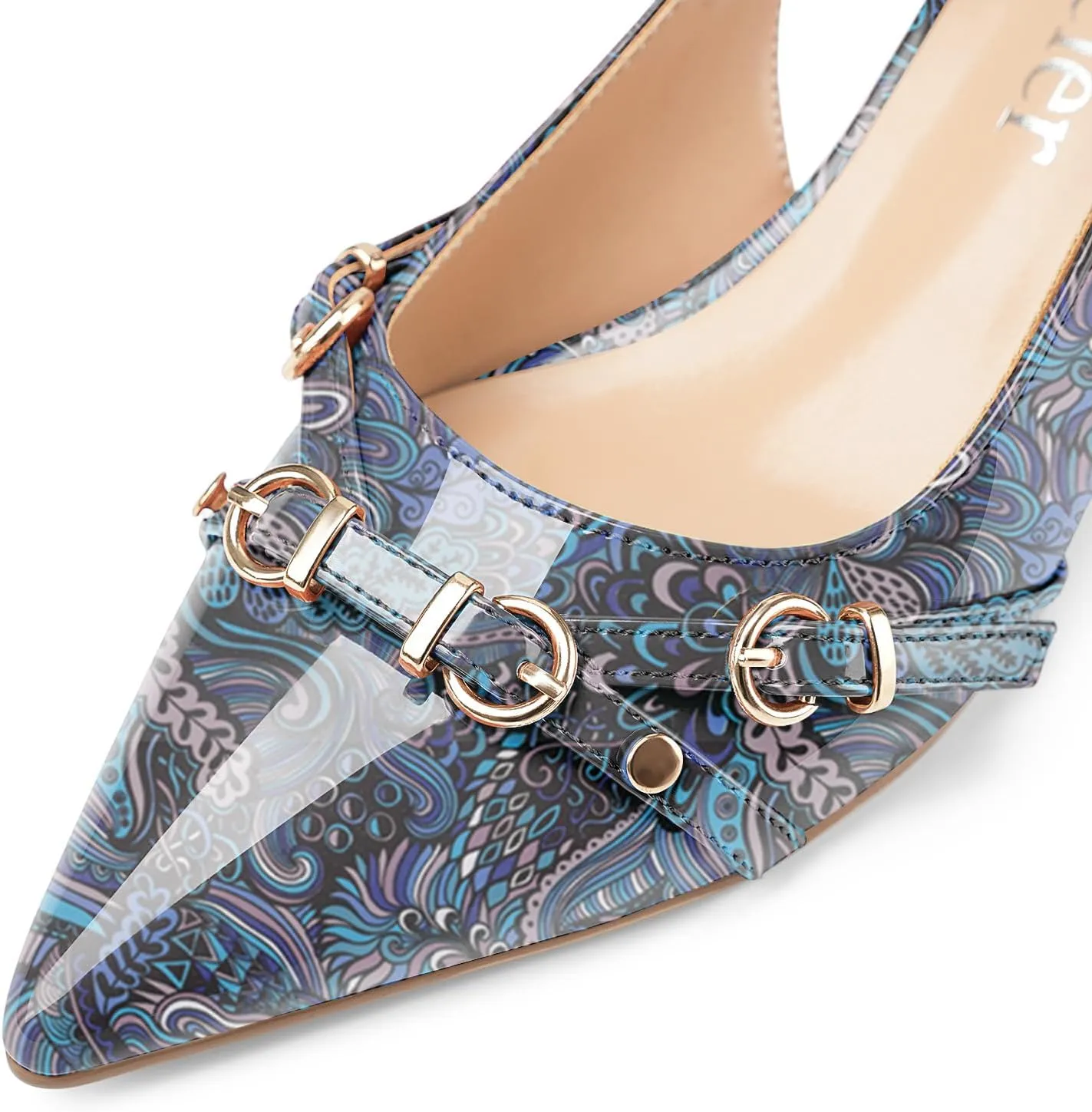 Z.Oufeier Women's Slingback Low Kitten Heels Closed Pointed Toe Buckle Straps Heeled Sandals Sexy Leather Dressy Shoes Pumps