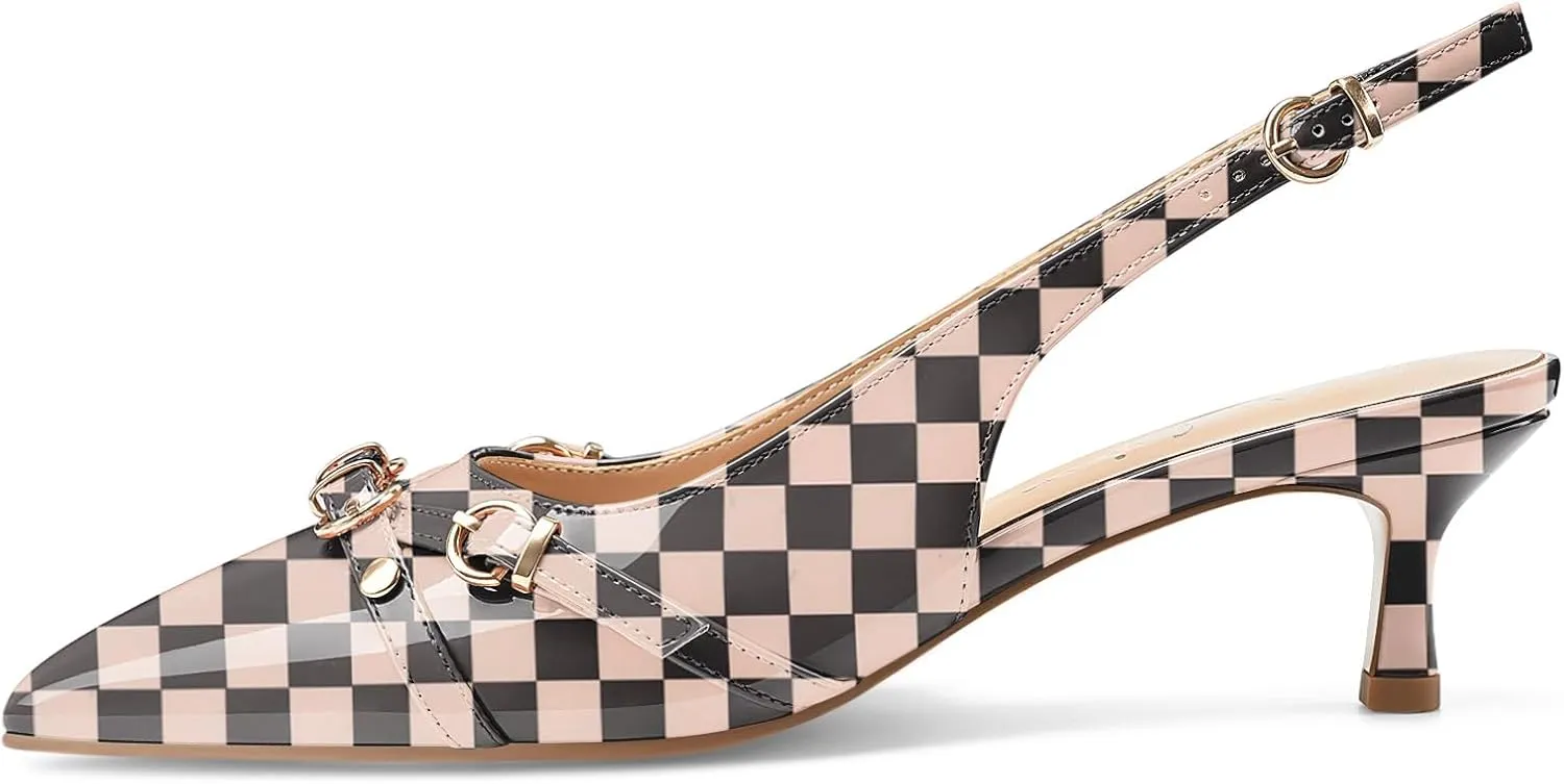 Z.Oufeier Women's Slingback Low Kitten Heels Closed Pointed Toe Buckle Straps Heeled Sandals Sexy Leather Dressy Shoes Pumps