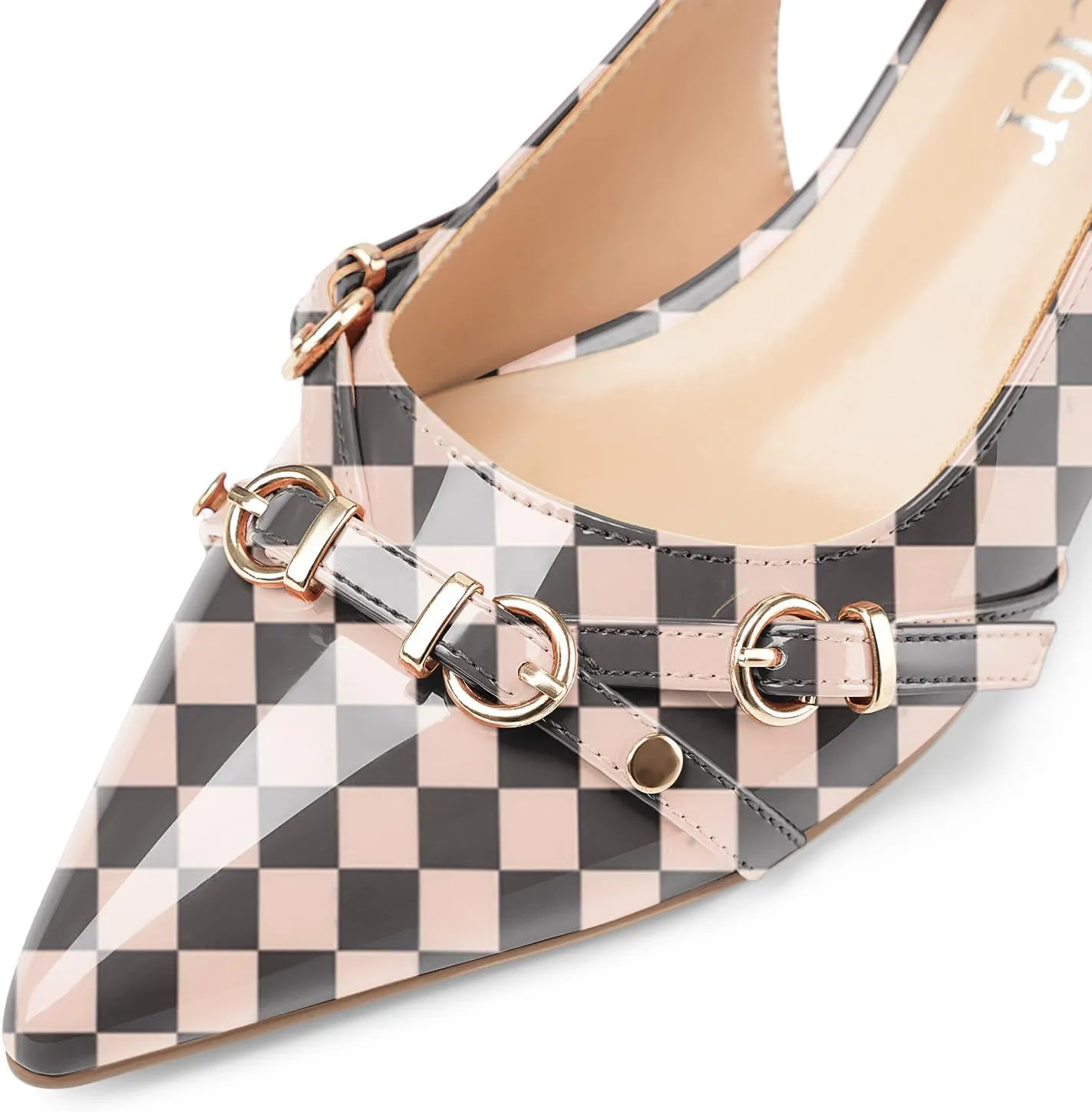 Z.Oufeier Women's Slingback Low Kitten Heels Closed Pointed Toe Buckle Straps Heeled Sandals Sexy Leather Dressy Shoes Pumps