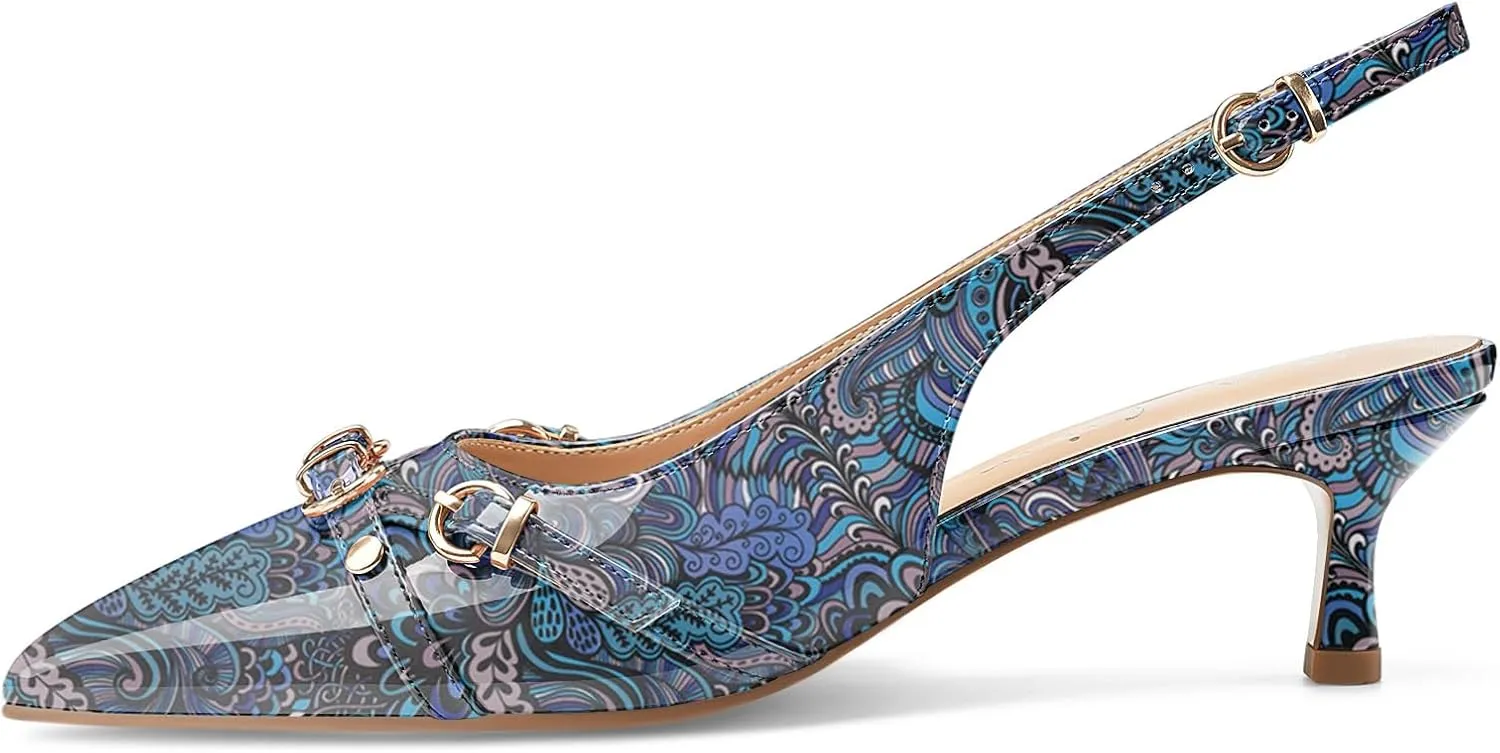 Z.Oufeier Women's Slingback Low Kitten Heels Closed Pointed Toe Buckle Straps Heeled Sandals Sexy Leather Dressy Shoes Pumps
