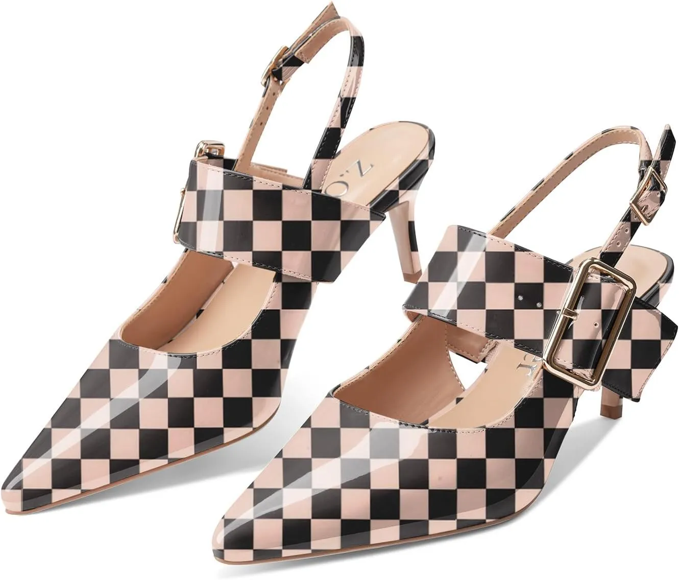 Z.Oufeier Women’s Slingback Low Stiletto Heels Close Pointed Toe Sandals Slip On Buckle Strap Mary Jane Dress Pumps Shoes