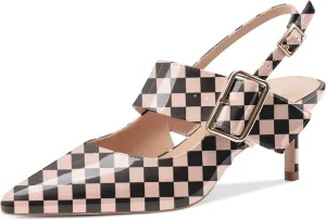 Z.Oufeier Women’s Slingback Low Stiletto Heels Close Pointed Toe Sandals Slip On Buckle Strap Mary Jane Dress Pumps Shoes
