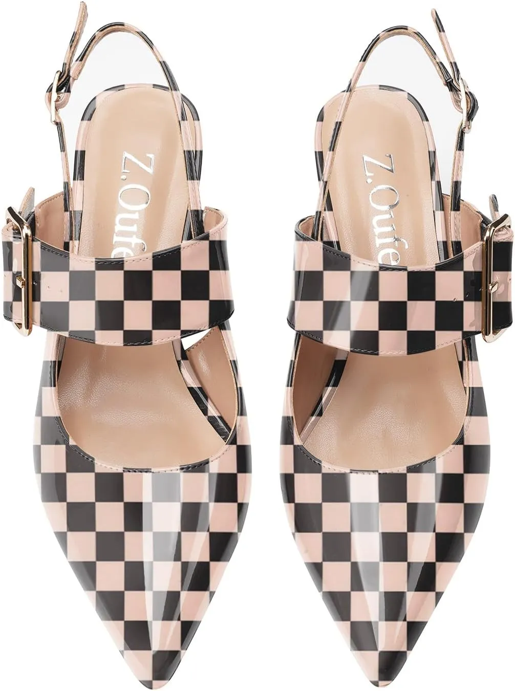 Z.Oufeier Women’s Slingback Low Stiletto Heels Close Pointed Toe Sandals Slip On Buckle Strap Mary Jane Dress Pumps Shoes