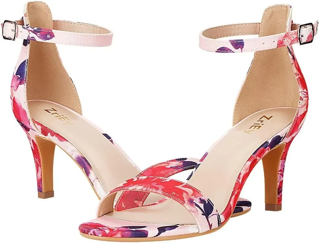 ZriEy Women's Heeled Sandals 4 Inches Open Toe Stiletto High Heels Ankle Strap Fashion Bridal Party Wedding Pump Shoes