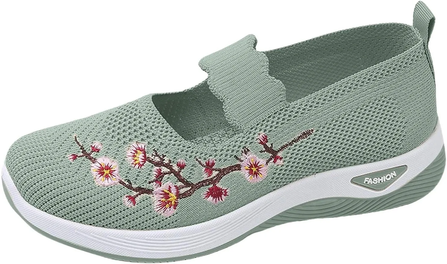 ZSpzx 2025 Women's Mesh Flats Shoes Breathable Slip on Casual Boat Shoes with Flower Embroidered Quick Dry Arch Support Non Slip Running Elastic Sneakers Closed Toe for Gym Travel Daily Wear