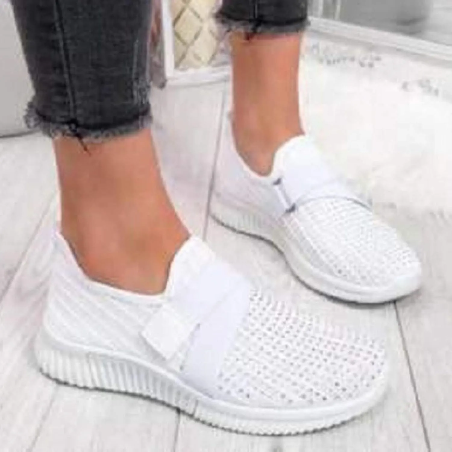 ZSpzx Arch Support Mesh Flats Shoes for Women Comfort Walking Sneakers Slip On Lightweight Comfy Breathable Slip On Shoes with Elastic Band Mesh Trainers Casual Low Top Shoes for Jogging Running