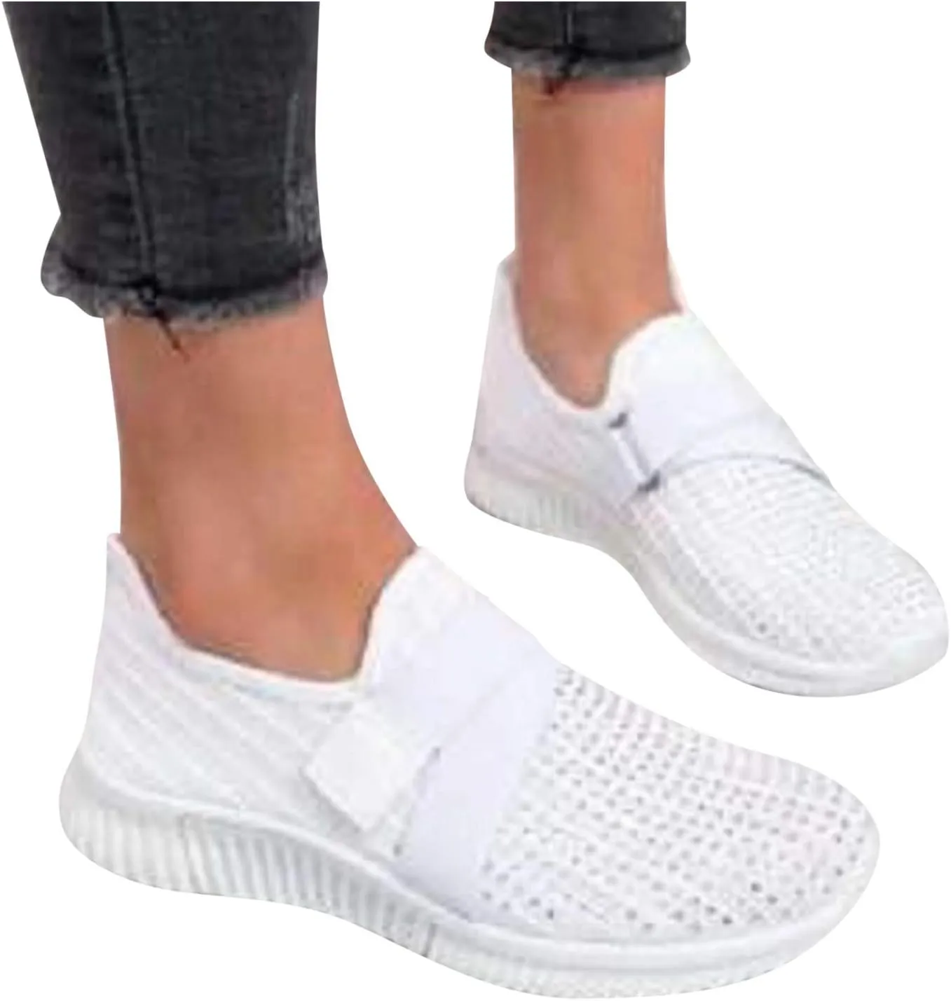 ZSpzx Arch Support Mesh Flats Shoes for Women Comfort Walking Sneakers Slip On Lightweight Comfy Breathable Slip On Shoes with Elastic Band Mesh Trainers Casual Low Top Shoes for Jogging Running