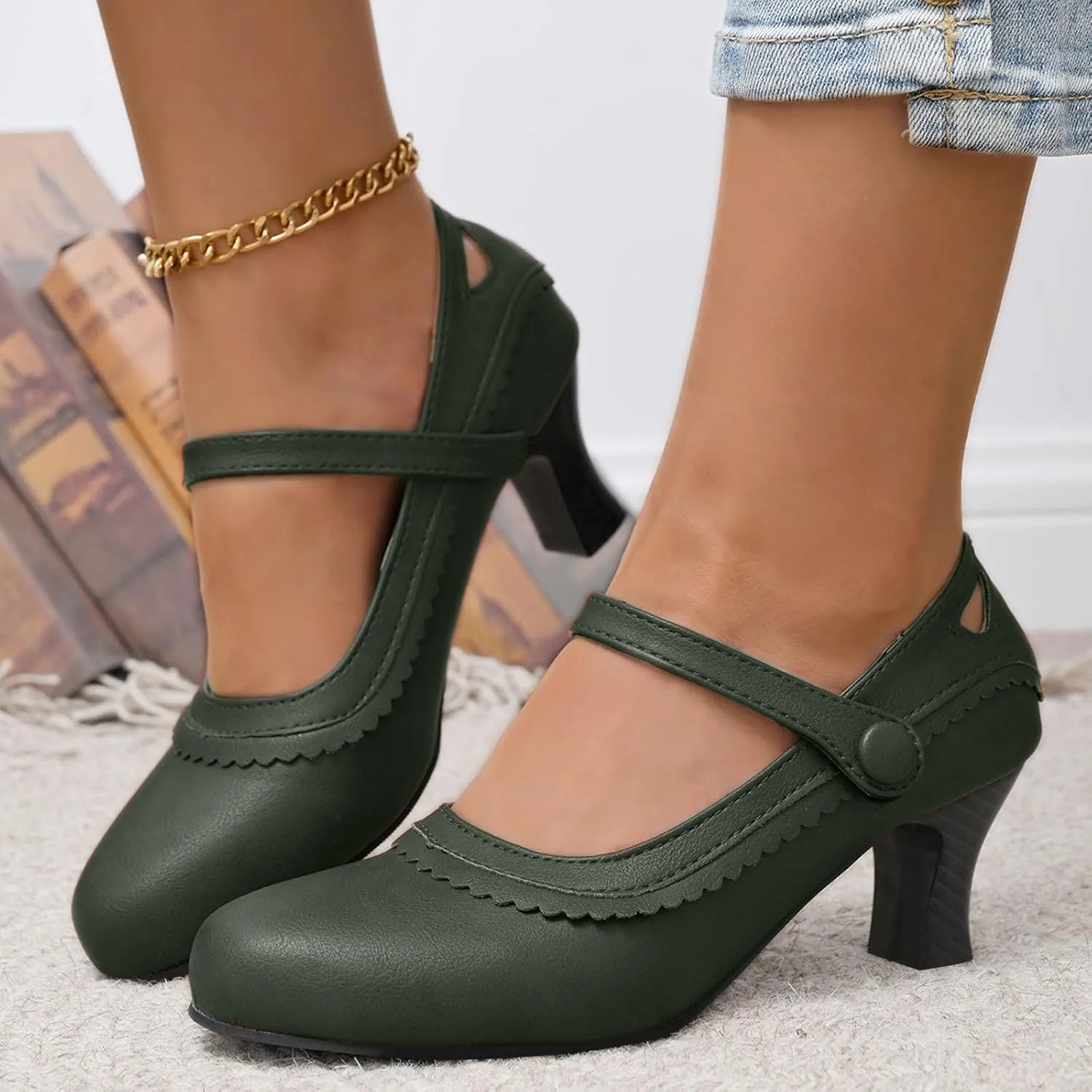 ZSpzx Heeled Sandals for Women 2025 Chunky Heels Closed Toe Backless Block Mary Jane Sandal with Adjustable Strap Ladies Comfortable Summer Orthopedic Dressy Wedding Shoes for Bridal Evening Cocktail
