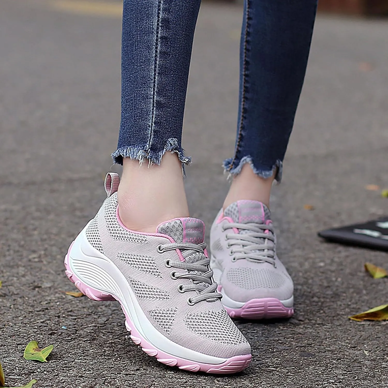 ZSpzx Orthopedic Walking Platform Shoes for Women Mesh Knit Breathable Running Sneakers Comfortable Non Slip Air Cushioned Arch Support Shoe Plantar Fasciitis Footwear Ladies Casual Footwear