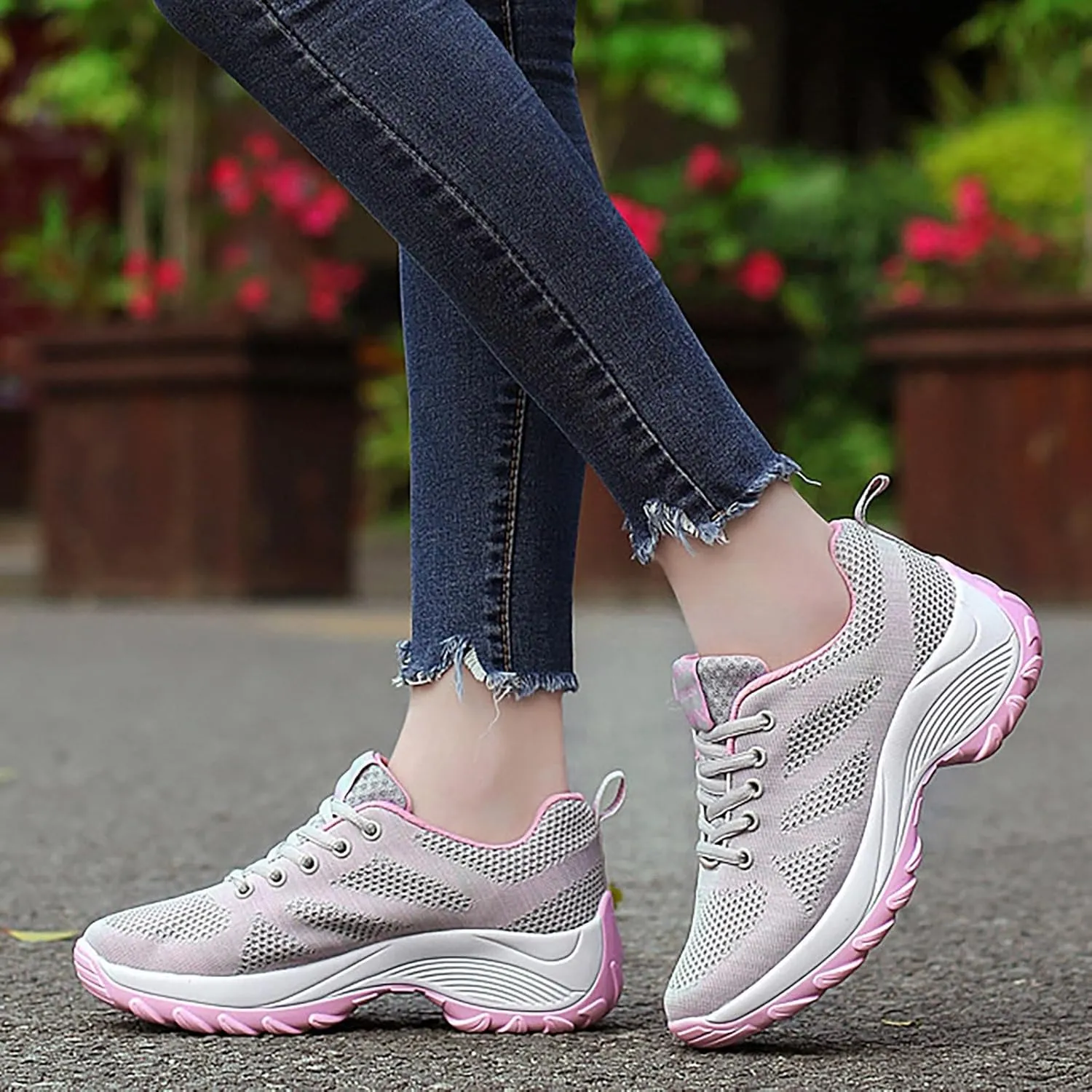 ZSpzx Orthopedic Walking Platform Shoes for Women Mesh Knit Breathable Running Sneakers Comfortable Non Slip Air Cushioned Arch Support Shoe Plantar Fasciitis Footwear Ladies Casual Footwear
