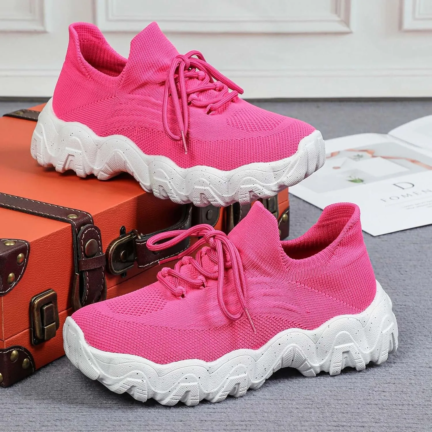 ZSpzx Women's Comfortable Breathable Knitted Sneakers, 2025 Summer Lace Up Low Top Slip On Sneakers, Casual Walking Shoes for Women,Lightweight Mesh Running Shoes,Women's Mesh Orthopedic Sneakers