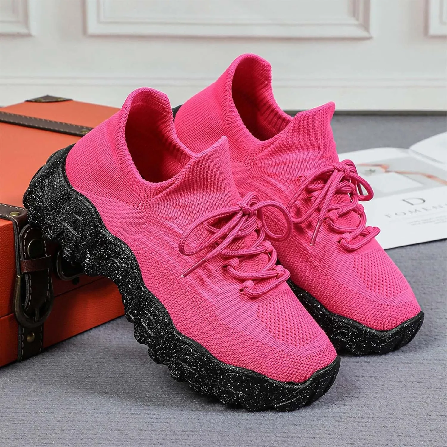 ZSpzx Women's Comfortable Breathable Knitted Sneakers, 2025 Summer Lace Up Low Top Slip On Sneakers, Casual Walking Shoes for Women,Lightweight Mesh Running Shoes,Women's Mesh Orthopedic Sneakers