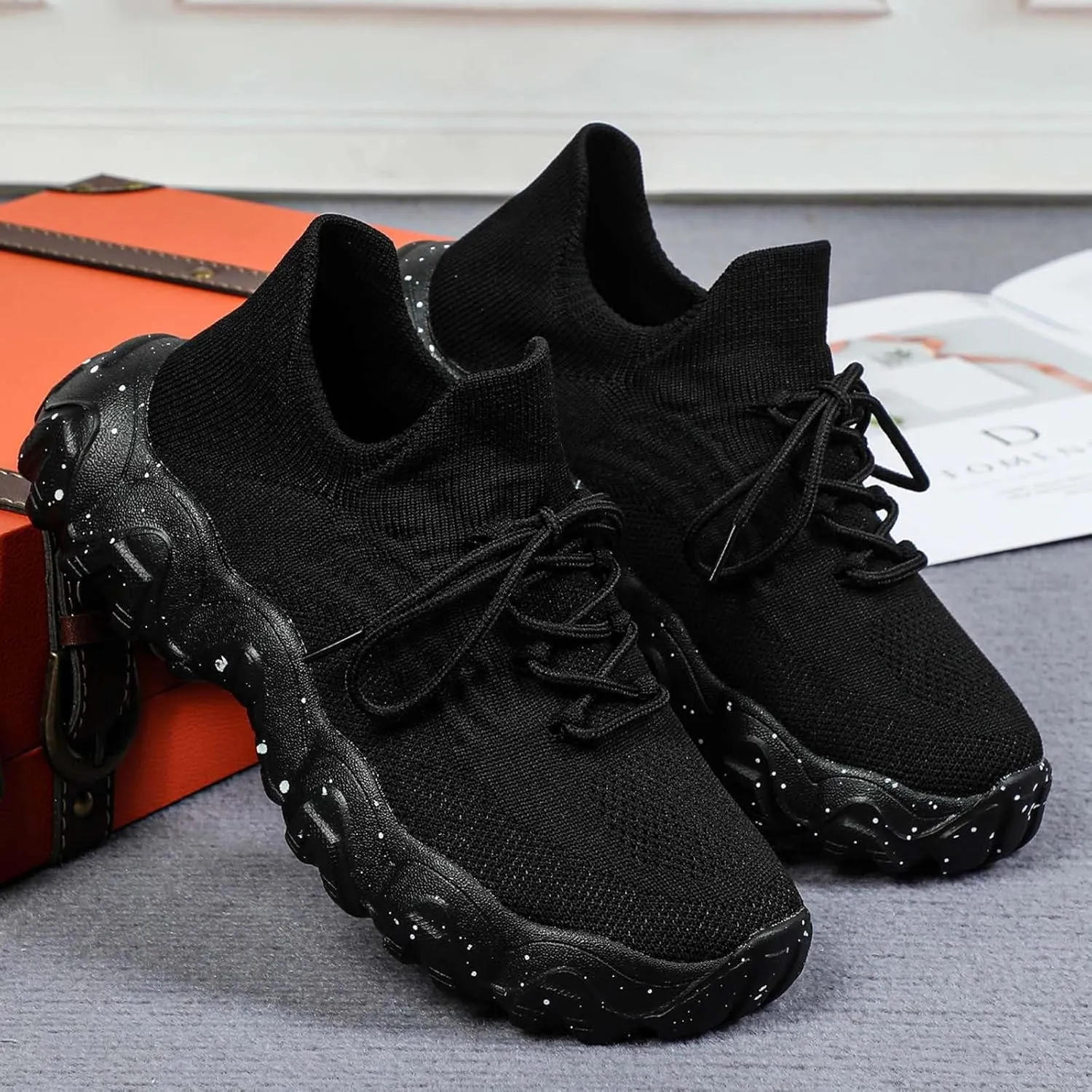 ZSpzx Women's Comfortable Breathable Knitted Sneakers, 2025 Summer Lace Up Low Top Slip On Sneakers, Casual Walking Shoes for Women,Lightweight Mesh Running Shoes,Women's Mesh Orthopedic Sneakers
