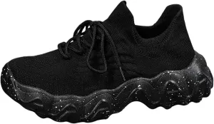 ZSpzx Women's Comfortable Breathable Knitted Sneakers, 2025 Summer Lace Up Low Top Slip On Sneakers, Casual Walking Shoes for Women,Lightweight Mesh Running Shoes,Women's Mesh Orthopedic Sneakers
