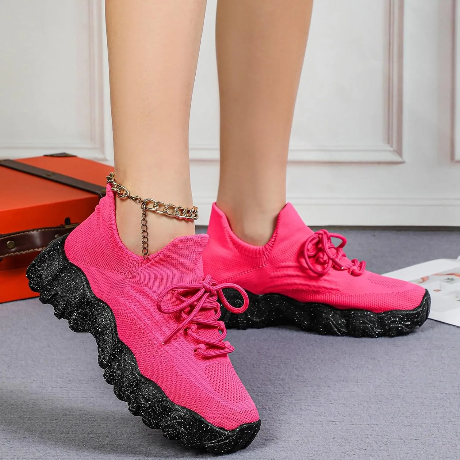 ZSpzx Women's Comfortable Breathable Knitted Sneakers, 2025 Summer Lace Up Low Top Slip On Sneakers, Casual Walking Shoes for Women,Lightweight Mesh Running Shoes,Women's Mesh Orthopedic Sneakers
