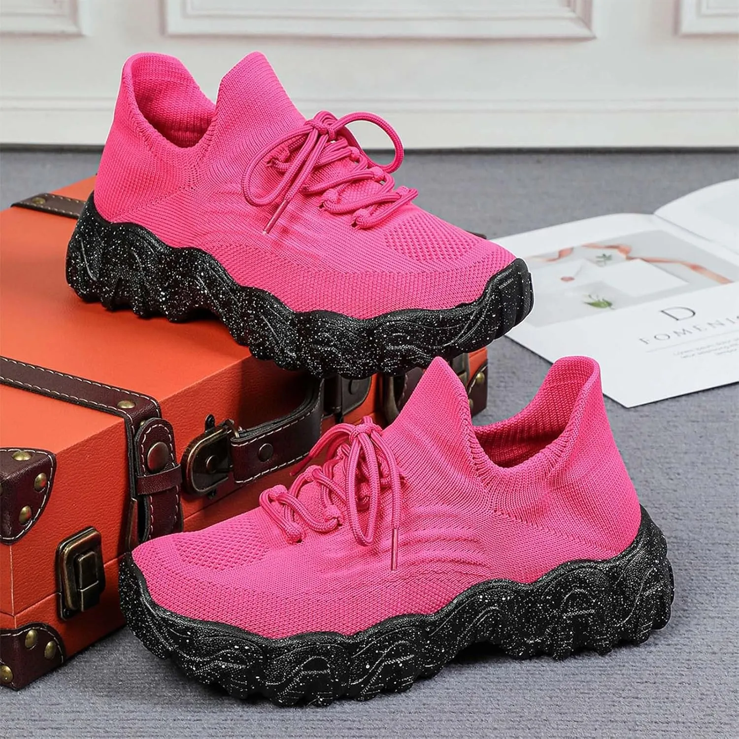 ZSpzx Women's Comfortable Breathable Knitted Sneakers, 2025 Summer Lace Up Low Top Slip On Sneakers, Casual Walking Shoes for Women,Lightweight Mesh Running Shoes,Women's Mesh Orthopedic Sneakers