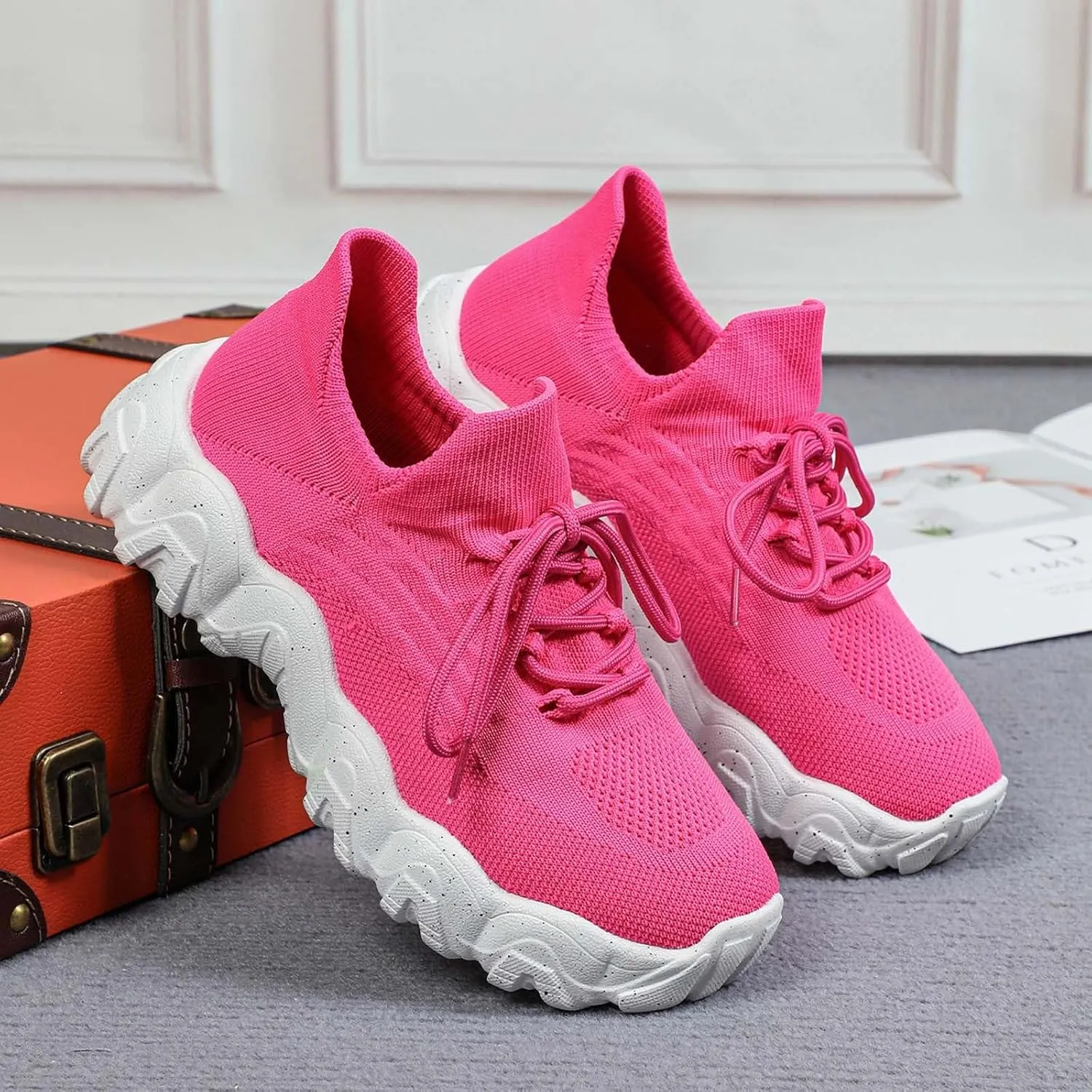 ZSpzx Women's Comfortable Breathable Knitted Sneakers, 2025 Summer Lace Up Low Top Slip On Sneakers, Casual Walking Shoes for Women,Lightweight Mesh Running Shoes,Women's Mesh Orthopedic Sneakers