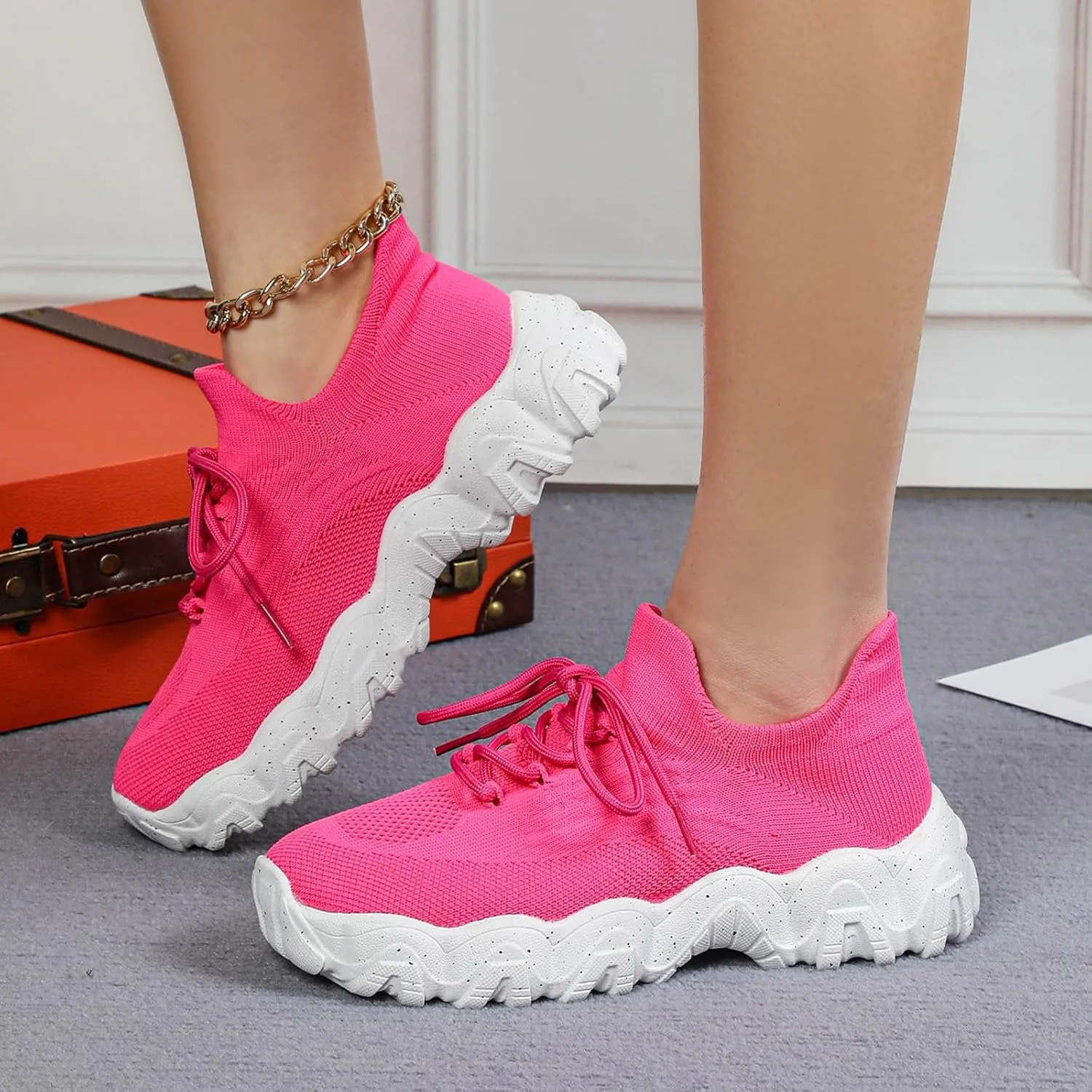 ZSpzx Women's Comfortable Breathable Knitted Sneakers, 2025 Summer Lace Up Low Top Slip On Sneakers, Casual Walking Shoes for Women,Lightweight Mesh Running Shoes,Women's Mesh Orthopedic Sneakers