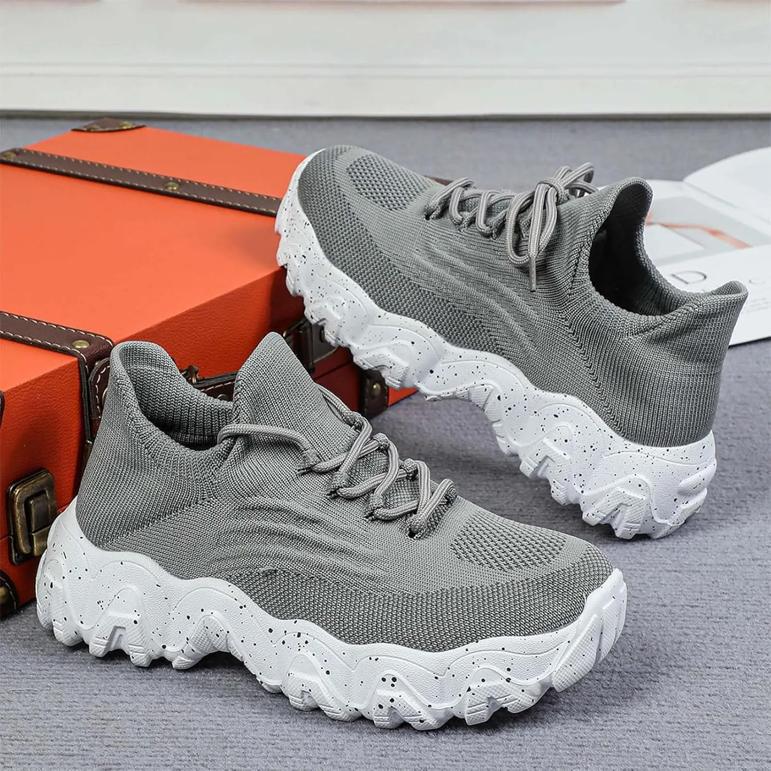 ZSpzx Women's Comfortable Breathable Knitted Sneakers, 2025 Summer Lace Up Low Top Slip On Sneakers, Casual Walking Shoes for Women,Lightweight Mesh Running Shoes,Women's Mesh Orthopedic Sneakers