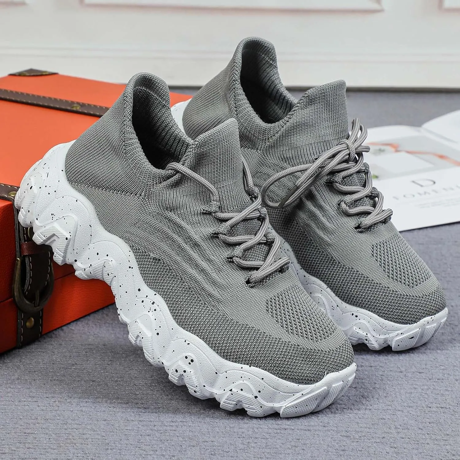 ZSpzx Women's Comfortable Breathable Knitted Sneakers, 2025 Summer Lace Up Low Top Slip On Sneakers, Casual Walking Shoes for Women,Lightweight Mesh Running Shoes,Women's Mesh Orthopedic Sneakers