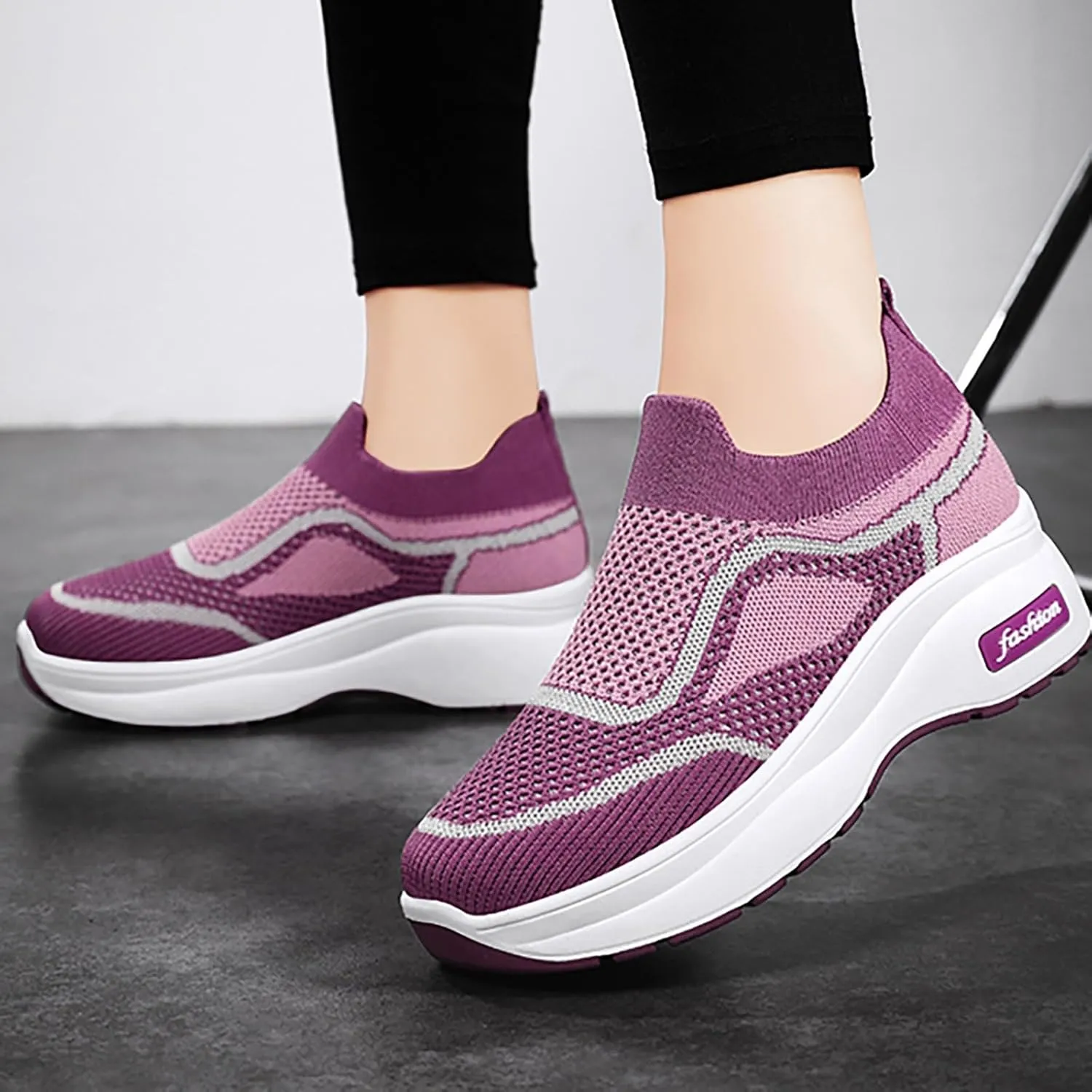 ZSpzx Womens Jogging Tennis Sneakers Slip On Air Cushioned Padded Insole Orthopedic Platform Shoes Walking Sneaker Breathable Mesh Casual Comfy Lightweight Shoe for Gym Travel Daily Wear