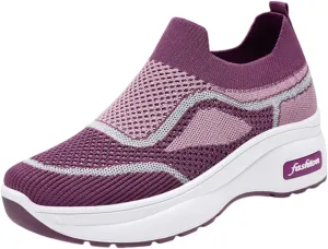 ZSpzx Womens Jogging Tennis Sneakers Slip On Air Cushioned Padded Insole Orthopedic Platform Shoes Walking Sneaker Breathable Mesh Casual Comfy Lightweight Shoe for Gym Travel Daily Wear
