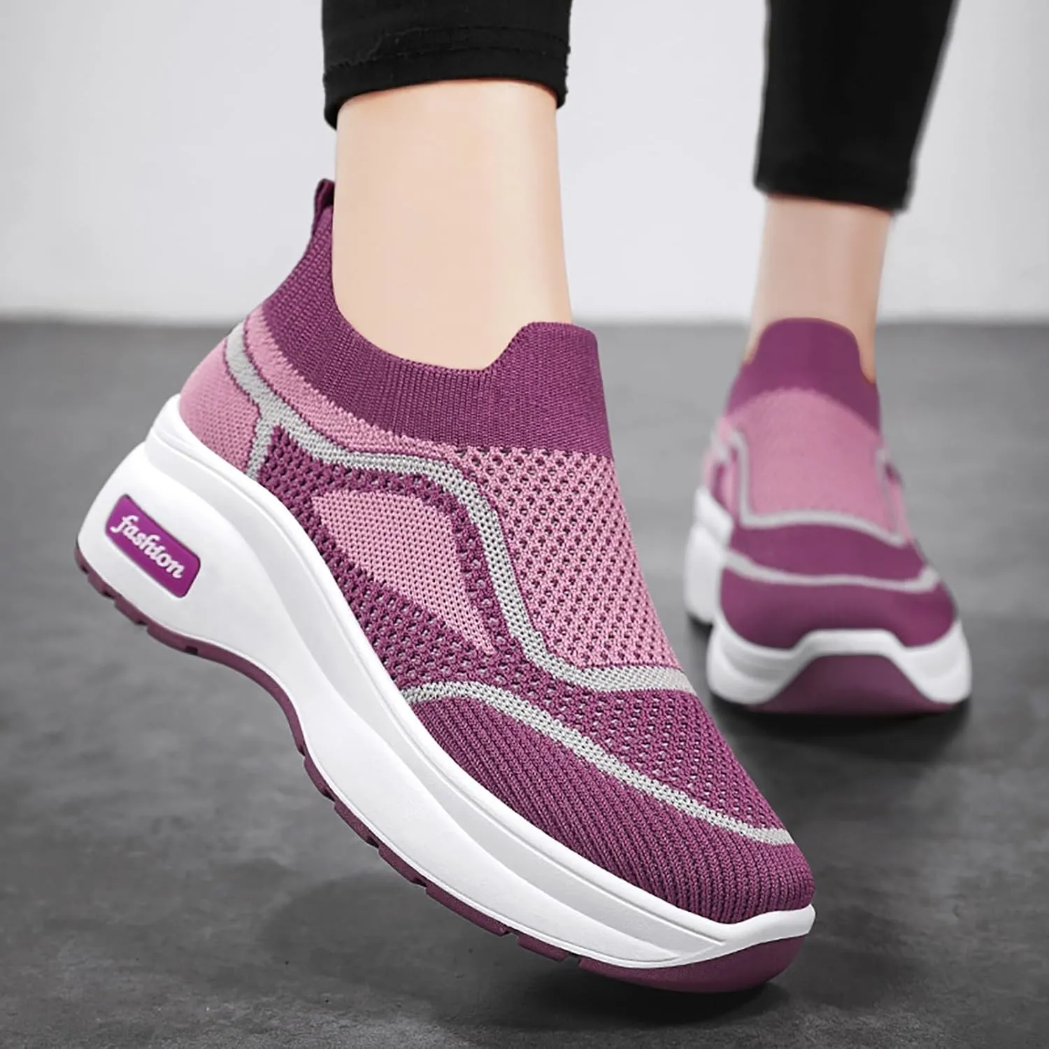 ZSpzx Womens Jogging Tennis Sneakers Slip On Air Cushioned Padded Insole Orthopedic Platform Shoes Walking Sneaker Breathable Mesh Casual Comfy Lightweight Shoe for Gym Travel Daily Wear