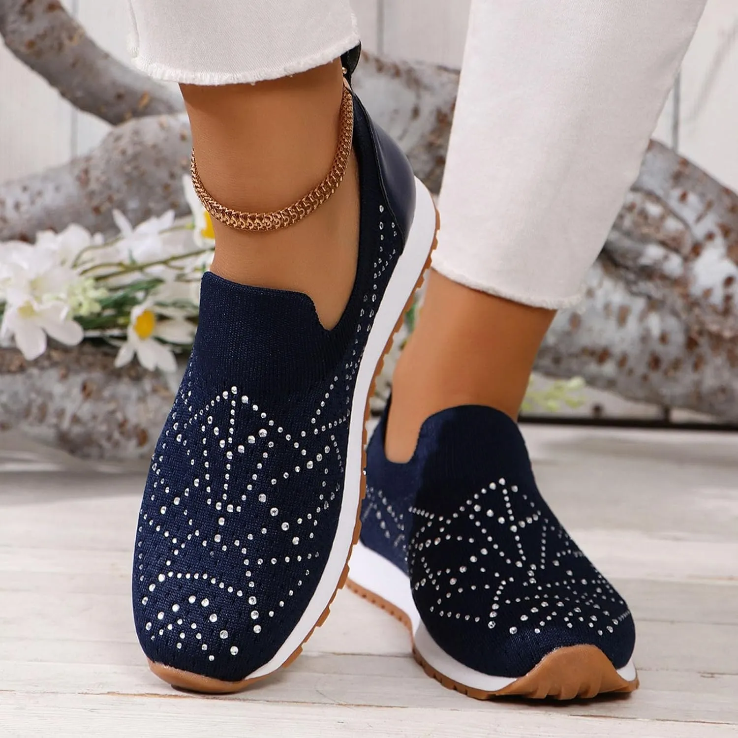 ZSpzx Women's Low-Top Slip Ons Fashion Sneakers Casual Knit Cutout Boat Shoes for Women Comfortable Flats Breathable Padded Insole Slip on Sneaker Ladies Jogging Tennis Footwear for Gym Travel