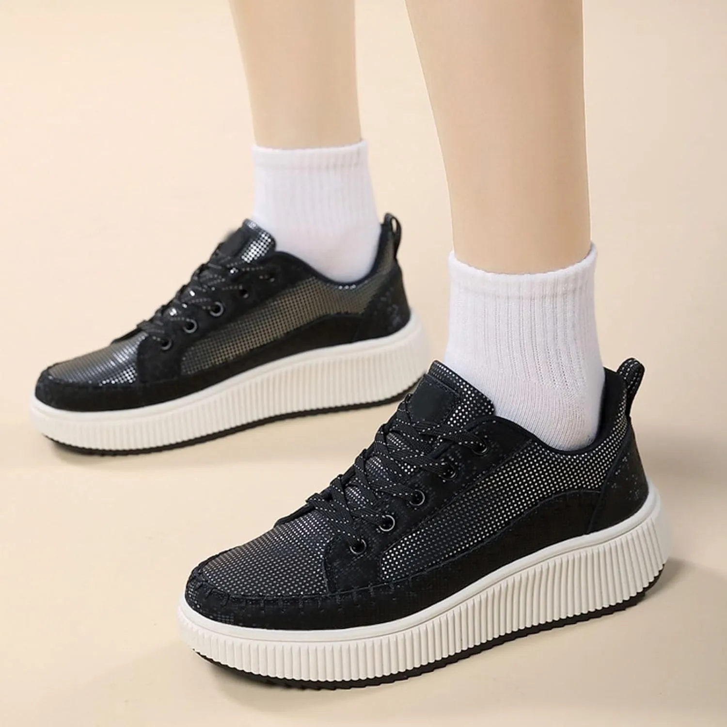 ZSpzx Women's Orthopedic Platform Sneakers Lace Up Slip-on Cushioned Footbed Jogging Tennis Sneaker Plantar Fasciitis Arch Support Casual Wedge Shoes Air Cushioned Walking Shoe for Gym Travel