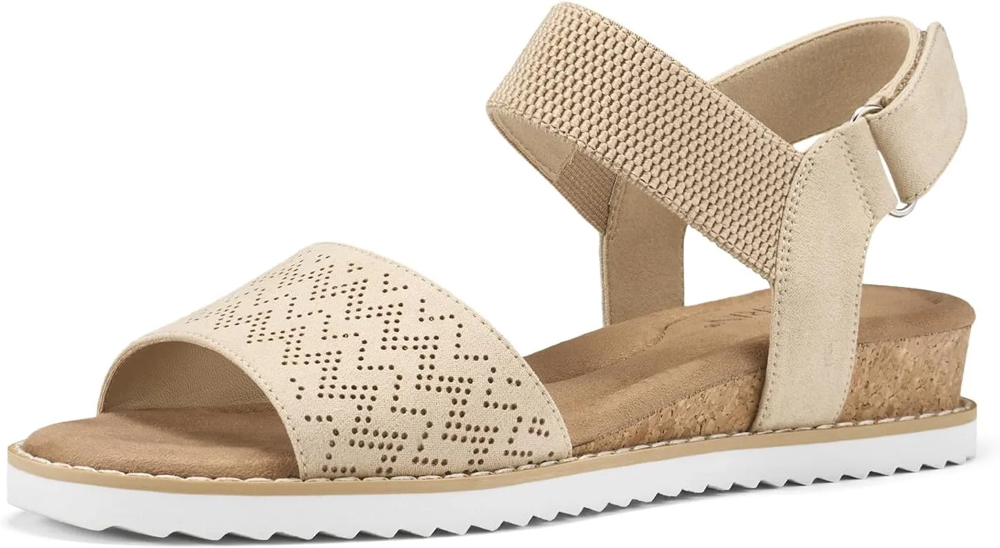 ZURIN Womens Comfortable Flat Sandals Open Toe Elastic Ankle Strap Low Wedge Sandals for Women Casual Dressy Summer
