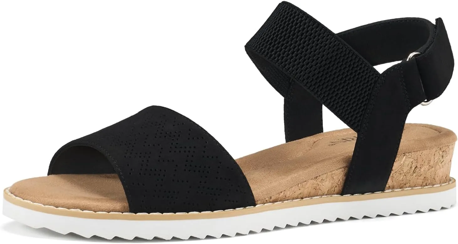 ZURIN Womens Comfortable Walking Sandals Open Toe Elastic Ankle Strap Short Flat Wedge Sandals for Women Dressy Summer